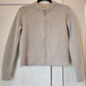 Fuzzy luxe brushed real angora gray zippered cardigan